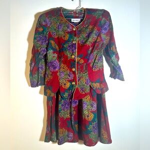 Vintage Vibrant Red and Purple Floral Dress